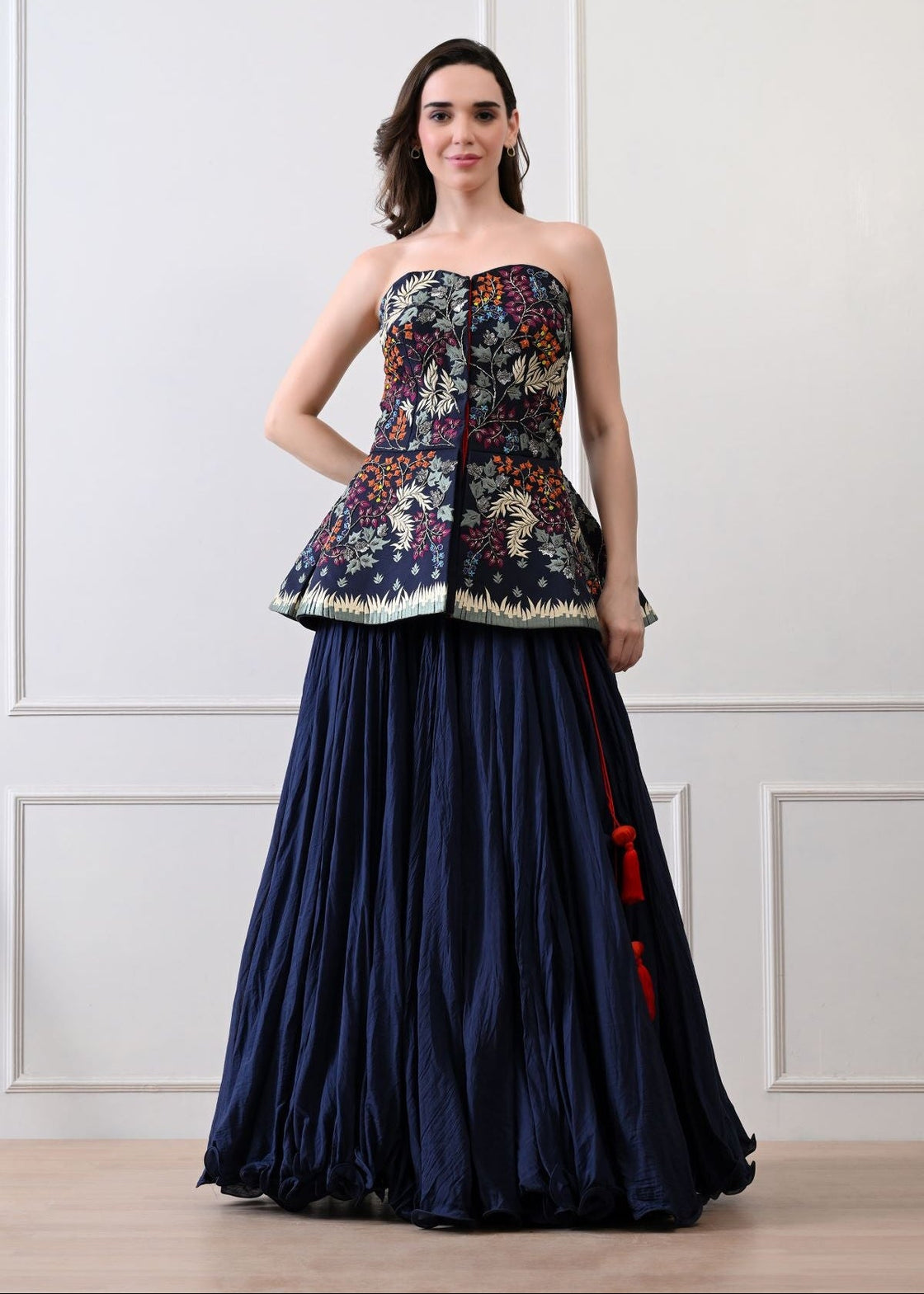 Stunning blue strapless top with all - over floral embroidery - samantchauhan Apparel & Accessories