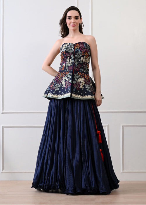 Stunning blue strapless top with all - over floral embroidery - samantchauhan Apparel & Accessories