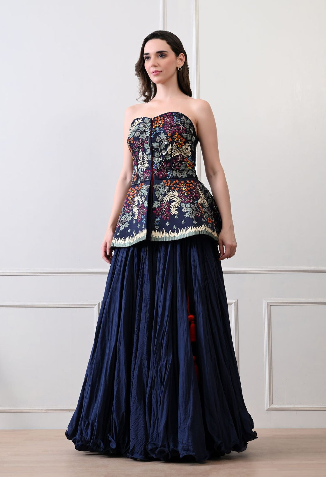 Stunning blue strapless top with all - over floral embroidery - samantchauhan Apparel & Accessories