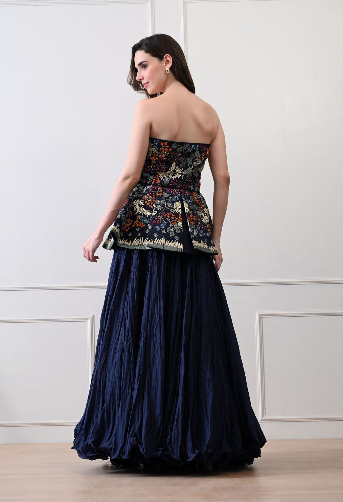 Stunning blue strapless top with all - over floral embroidery - samantchauhan Apparel & Accessories