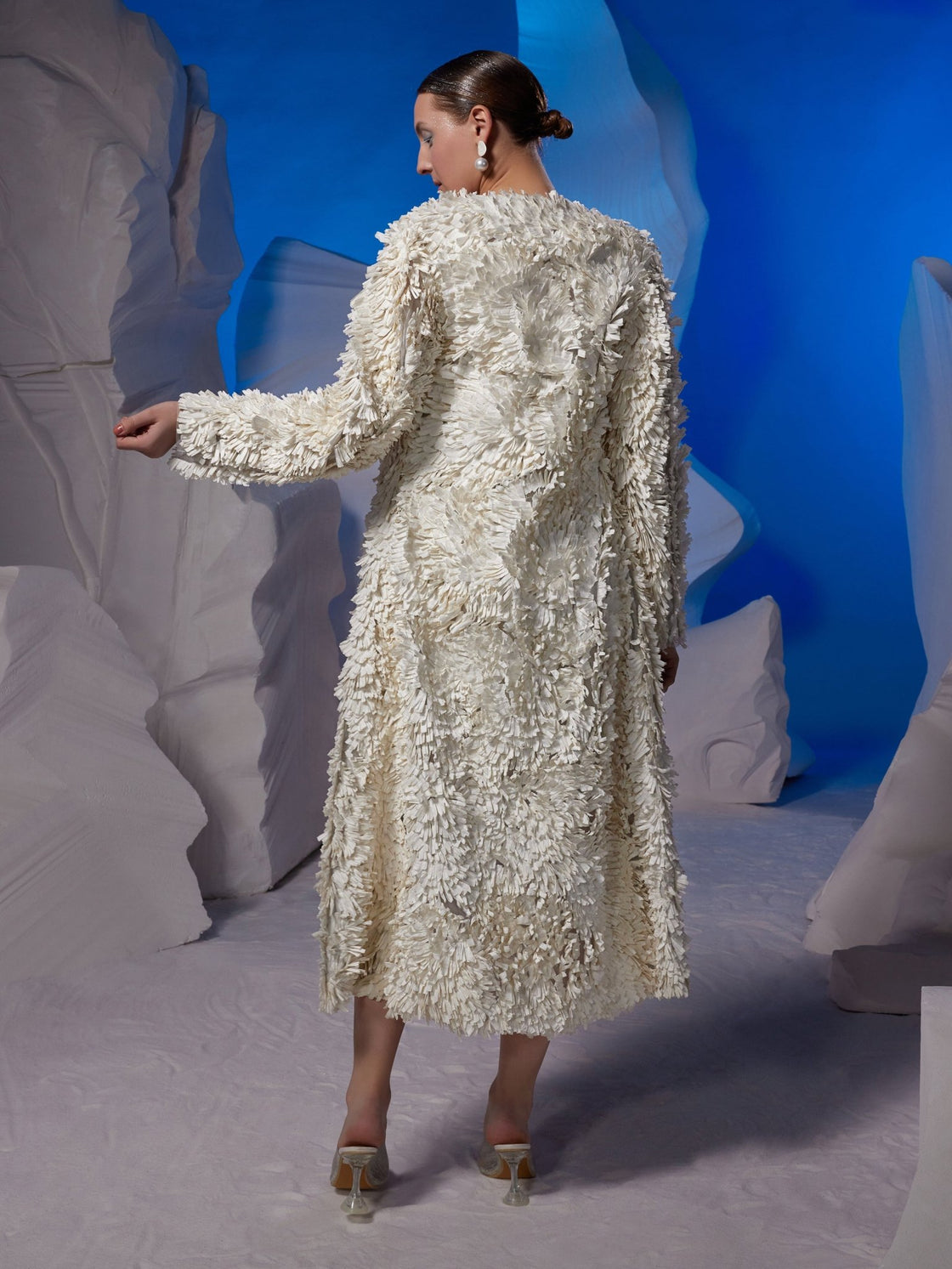 Textured ivory jacket with chic top and skirt - samantchauhan Apparel & Accessories
