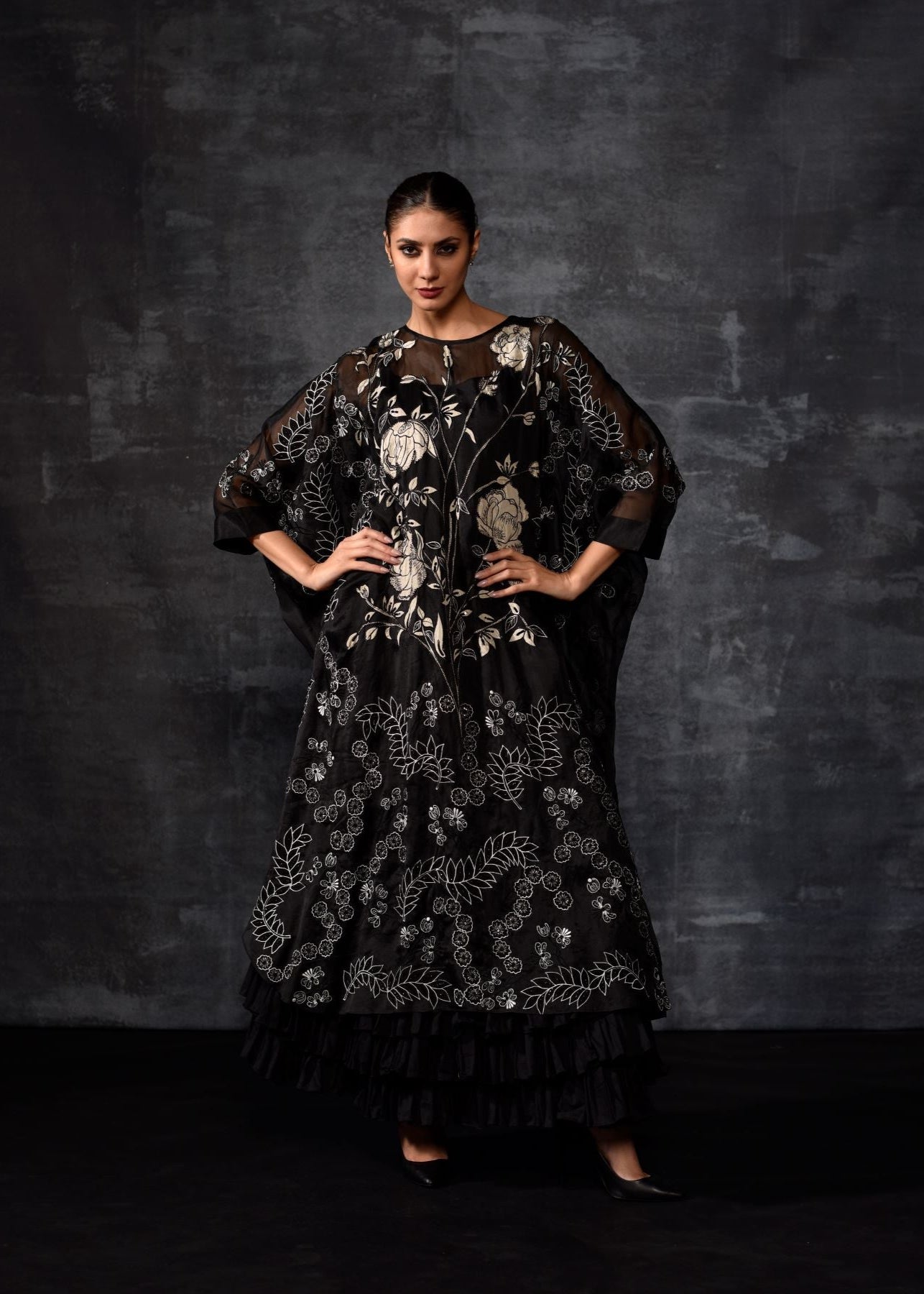 The 'Moonlit Bloom' Embroidered Kaftan Set - samantchauhan Apparel & Accessories