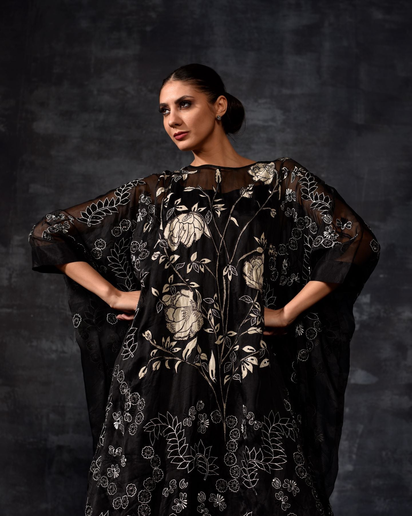 The 'Moonlit Bloom' Embroidered Kaftan Set - samantchauhan Apparel & Accessories