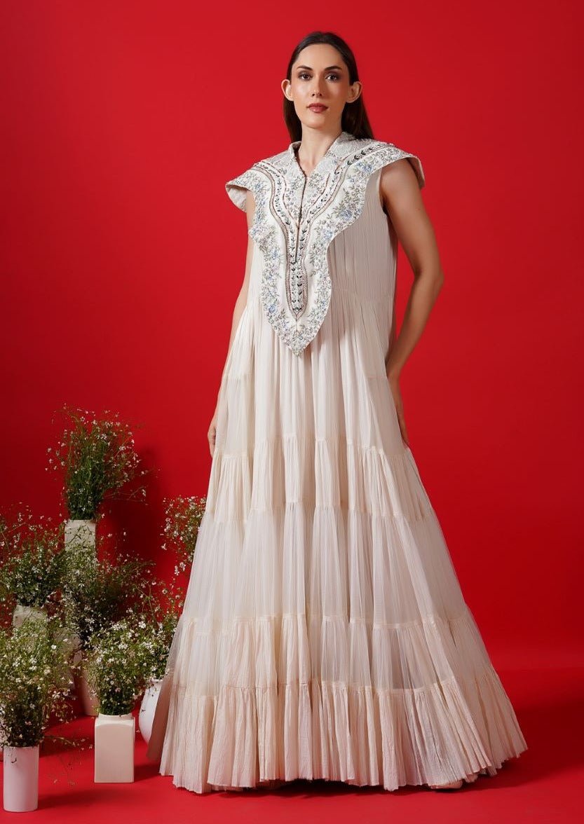 Tier dress enhance with embroidered neck line - samantchauhan Apparel & Accessories