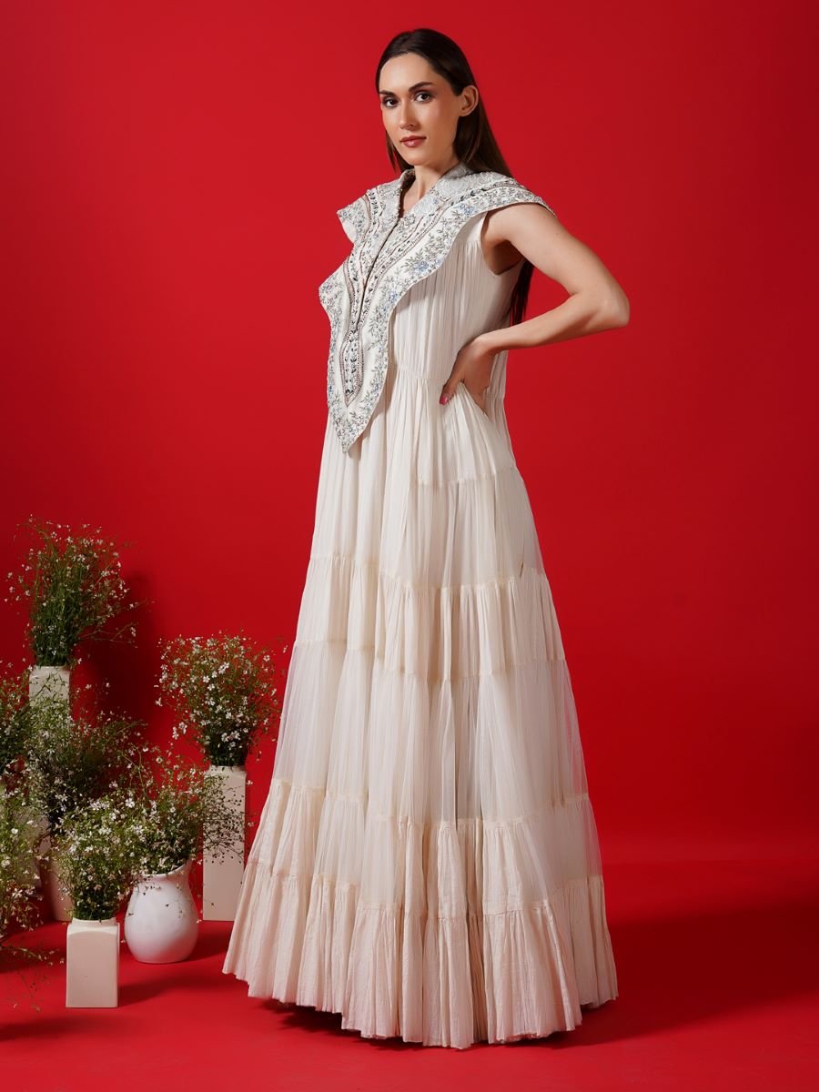 Tier dress enhance with embroidered neck line - samantchauhan Apparel & Accessories