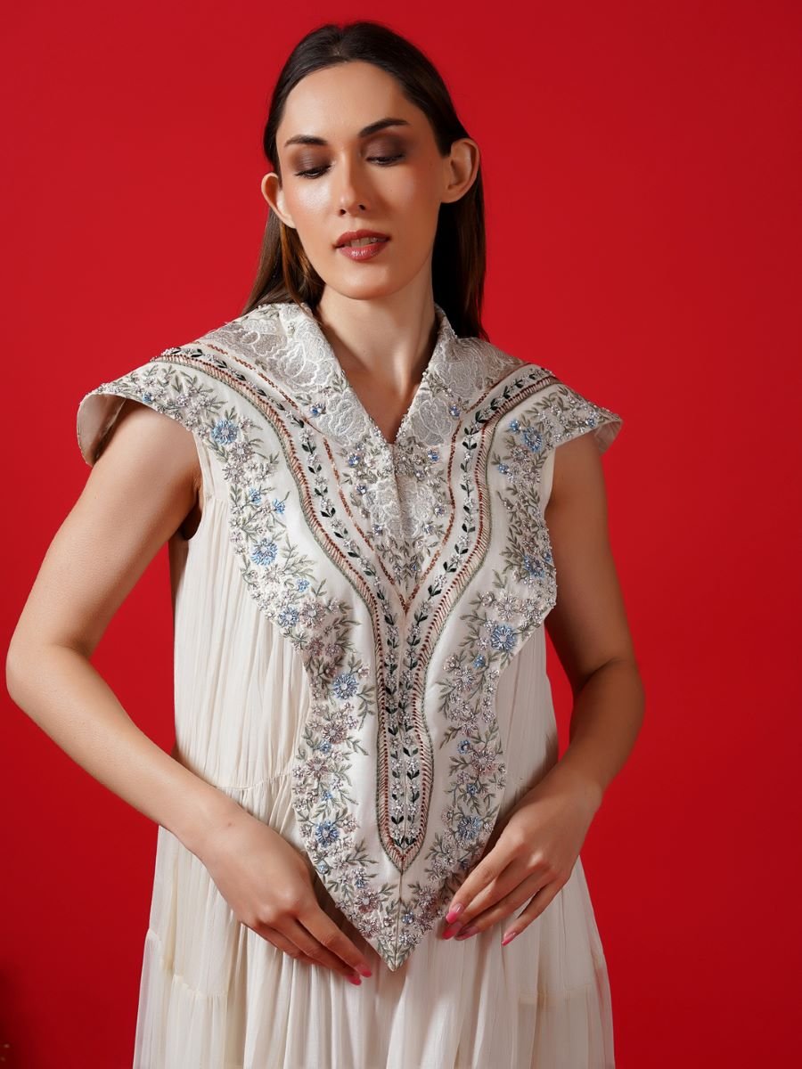 Tier dress enhance with embroidered neck line - samantchauhan Apparel & Accessories