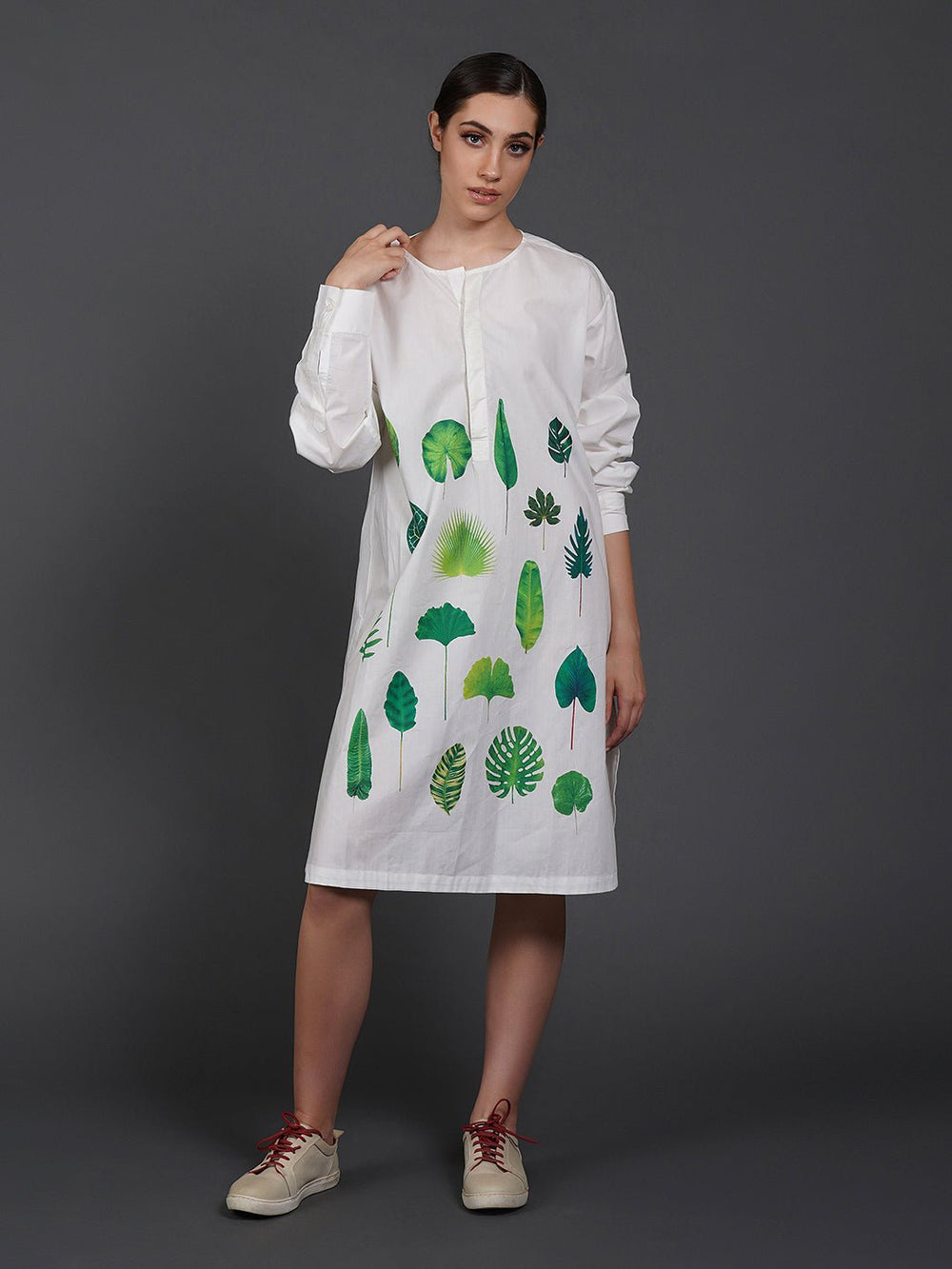 White cotton shirt showcasing abstract digital print in the front. - samantchauhan