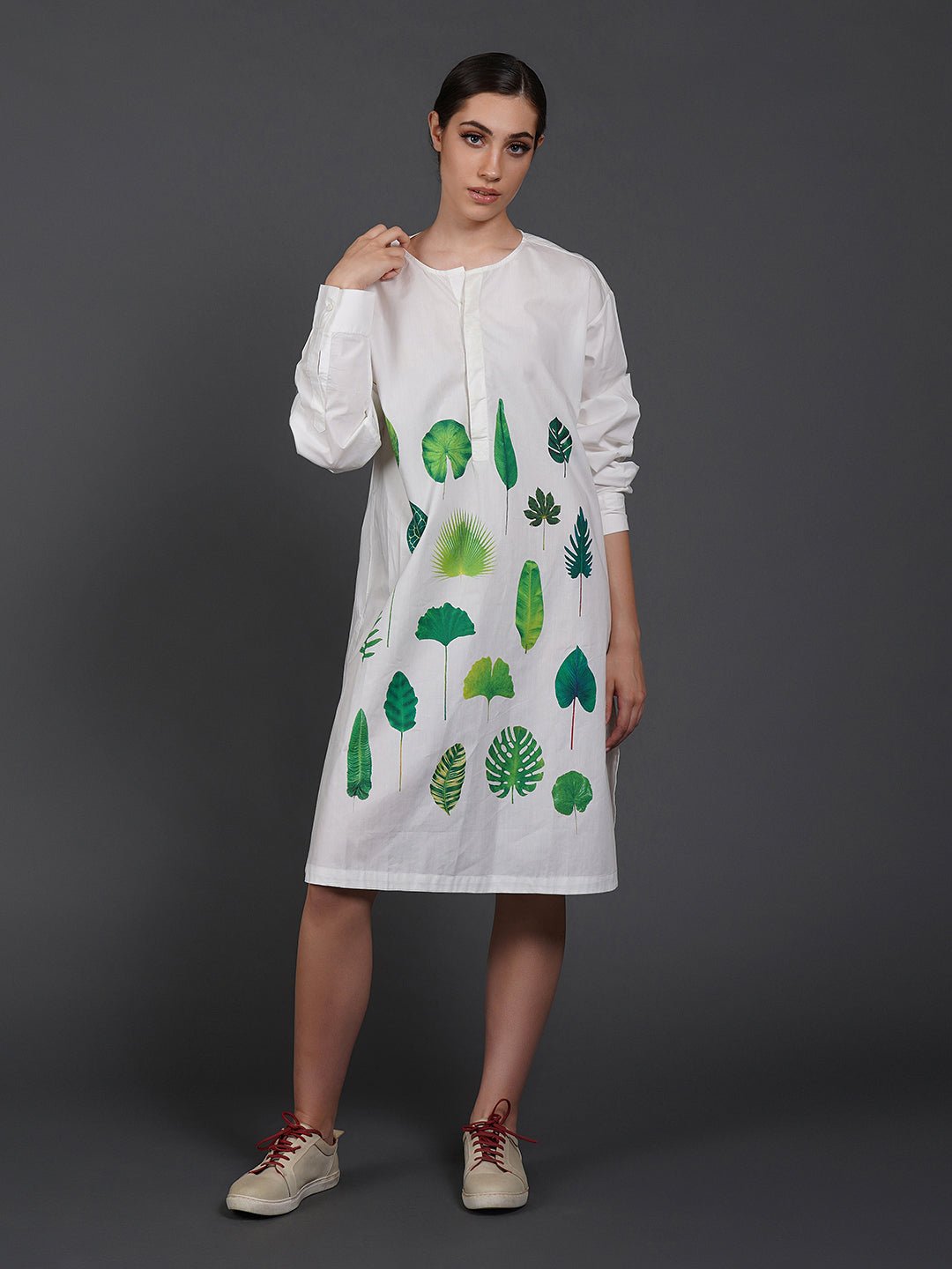 White cotton shirt showcasing abstract digital print in the front. - samantchauhan