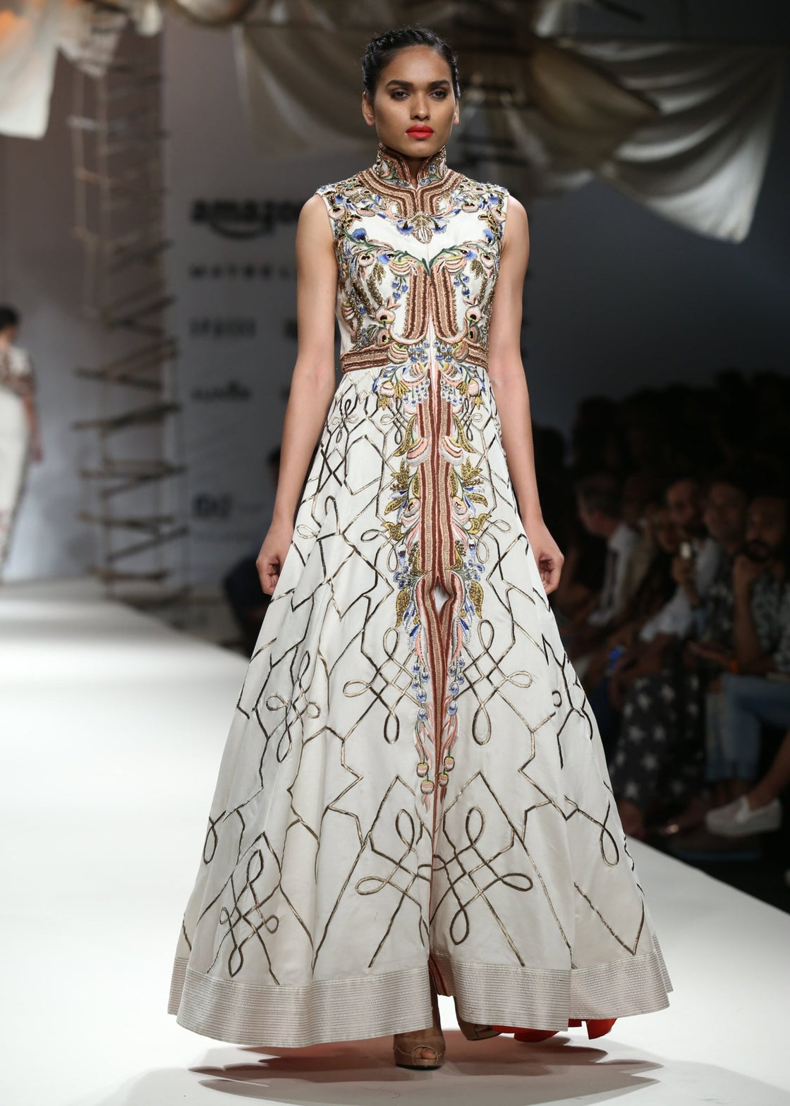 white Sleeveless Mandarin Gown - samantchauhan