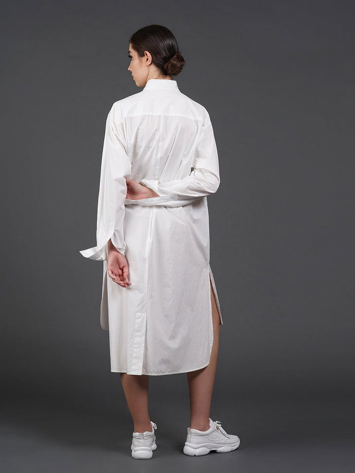 White, stylish, long,lose - fit, cotton shirt with digital print on it - samantchauhan