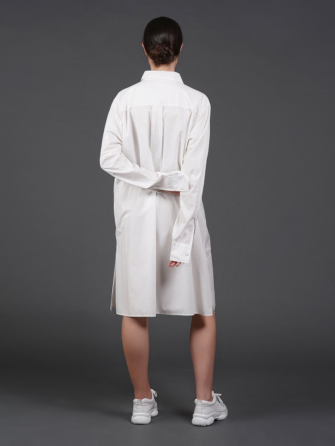 White, stylish, long,lose - fit, cotton shirt with digital print on it - samantchauhan