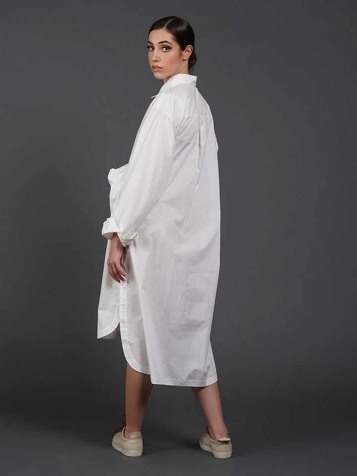 White, stylish, long,lose - fit, cotton shirt with digital print on it - samantchauhan