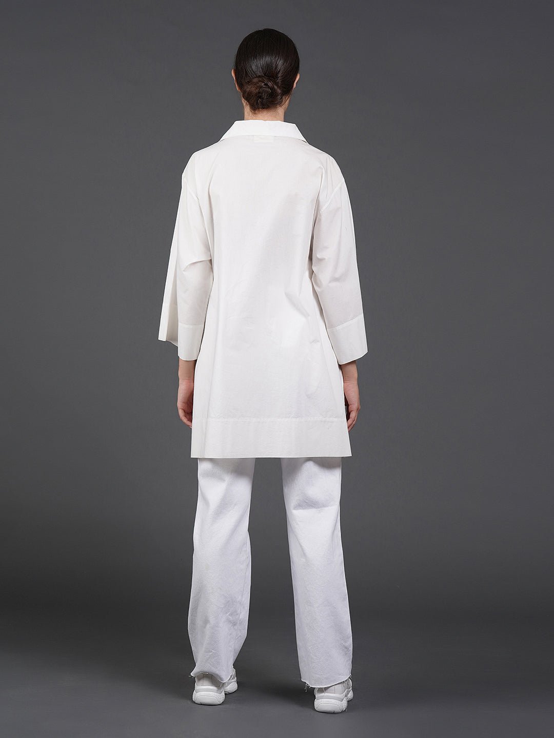 White, stylish, loose - fit, cotton shirt with digital print on it - samantchauhan
