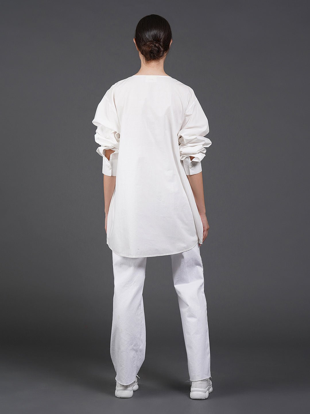 White, stylish, lose - fit, cotton shirt with digital print on it - samantchauhan