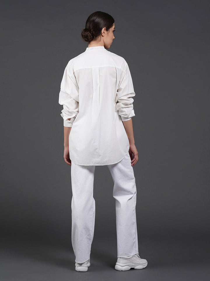 White, stylish, lose - fit, cotton shirt with digital print on it - samantchauhan