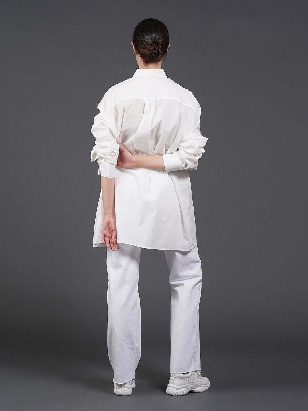 White, stylish, lose - fit, cotton shirt with digital print on it - samantchauhan
