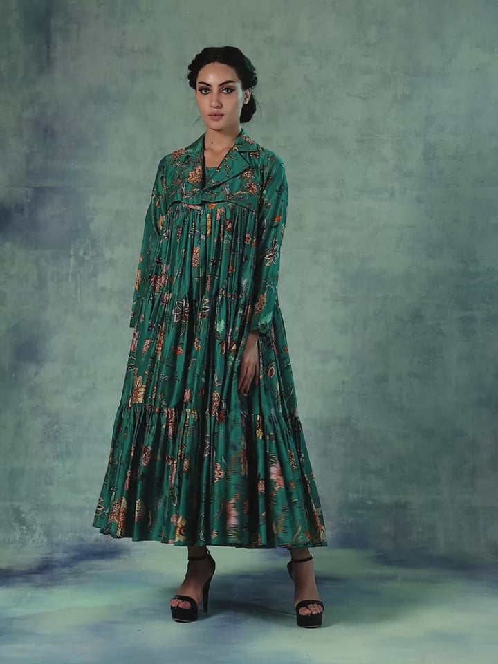 Printed Cotton Silk Tier Dress
