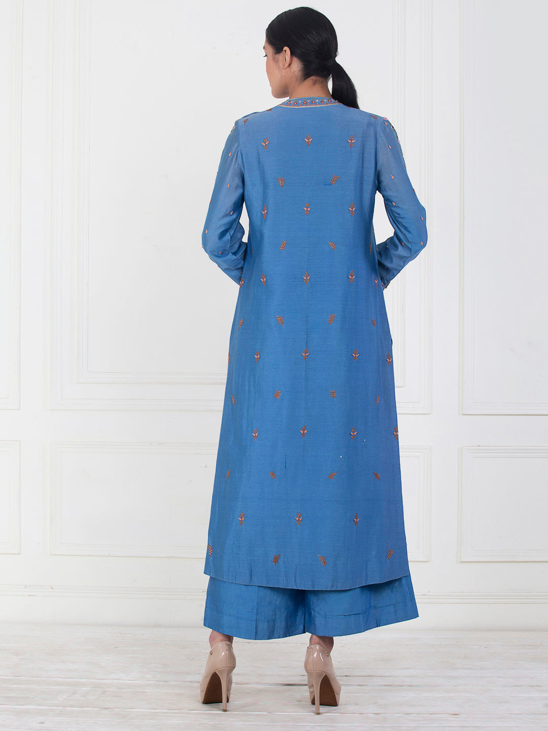A beautifully embroidered cotton silk kurta