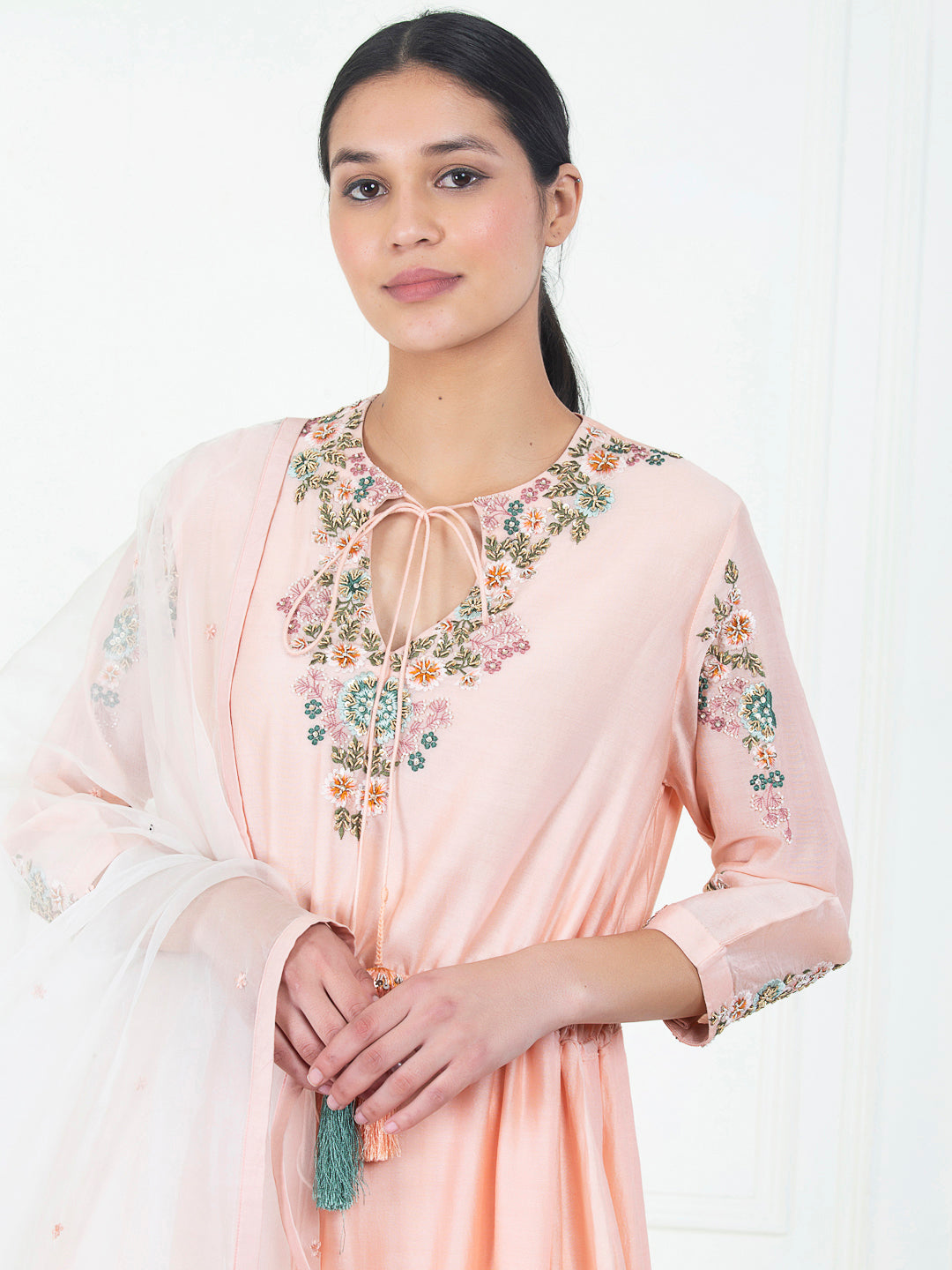cotton silk anarkali tunic that has an adjustable knot at the waist