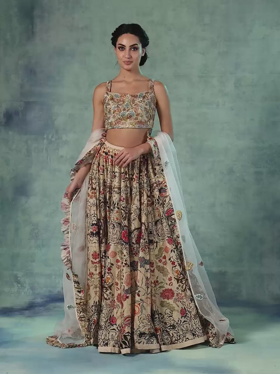 Digital prints lehenga set in cotton silk