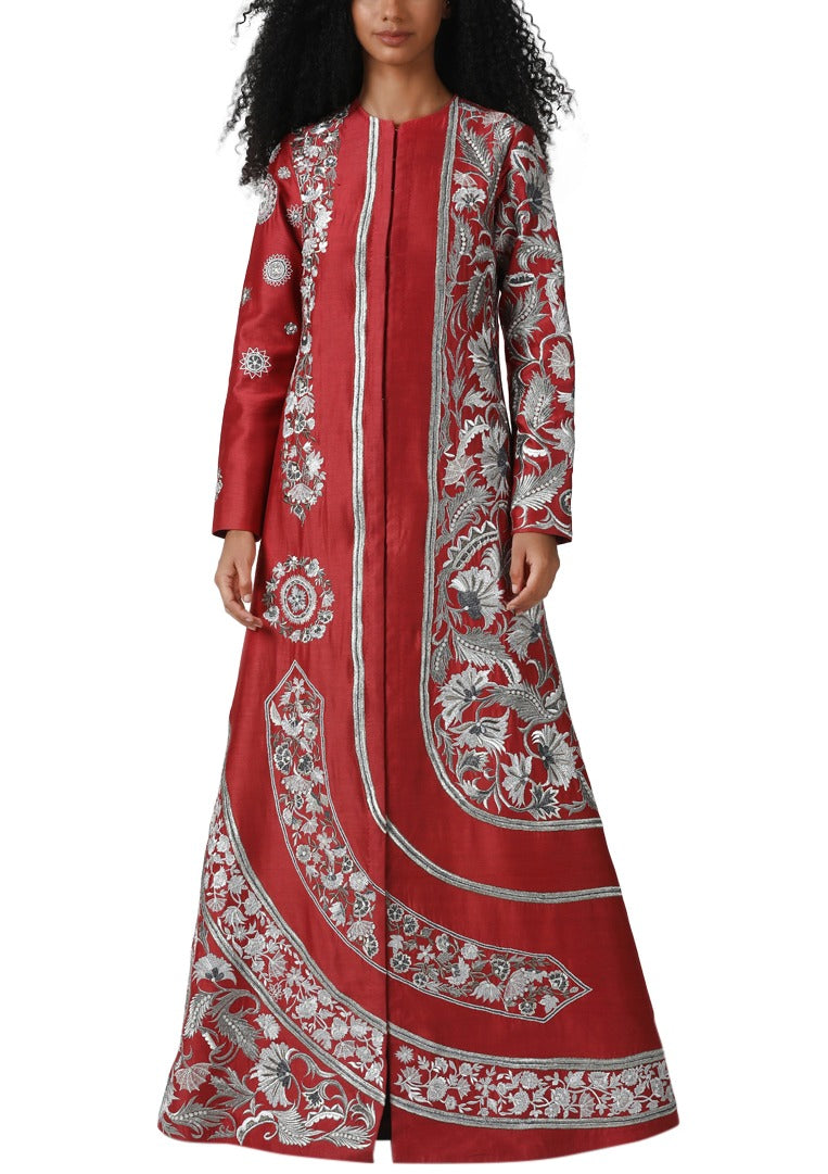 Ecru Floral Printed Front Open Maxi Dress Design by Payal Pratap at  Pernia's Pop Up Shop 2024
