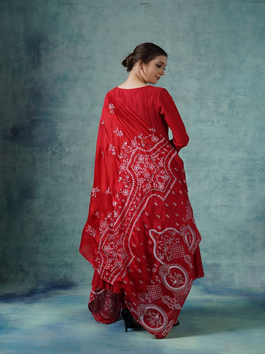 Cotton silk Anarkali with embroidered Dupatta
