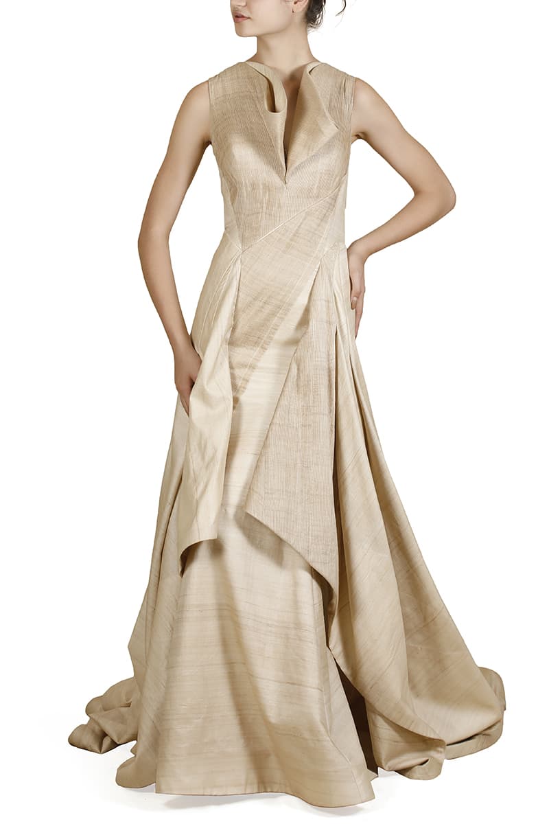 Panlled & Draped Gown