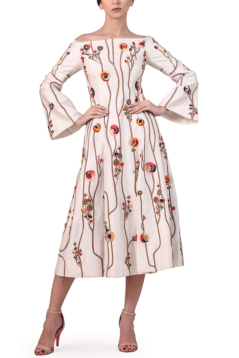 Peplum Sleeved Embroidered Dress