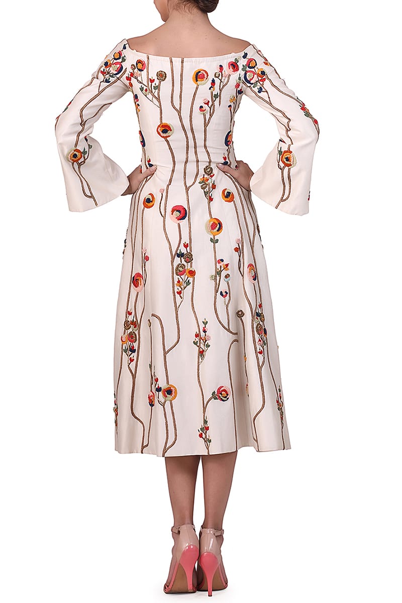 Peplum Sleeved Embroidered Dress