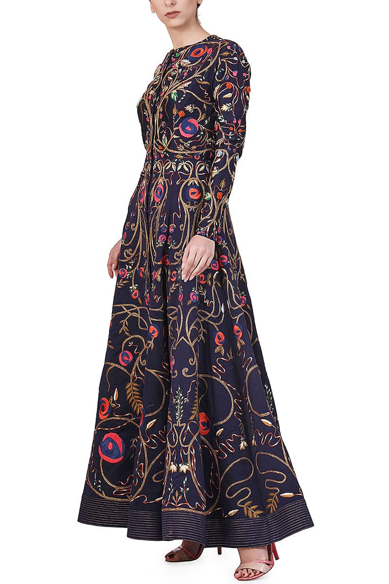 Embroidered Floor-Length Gown