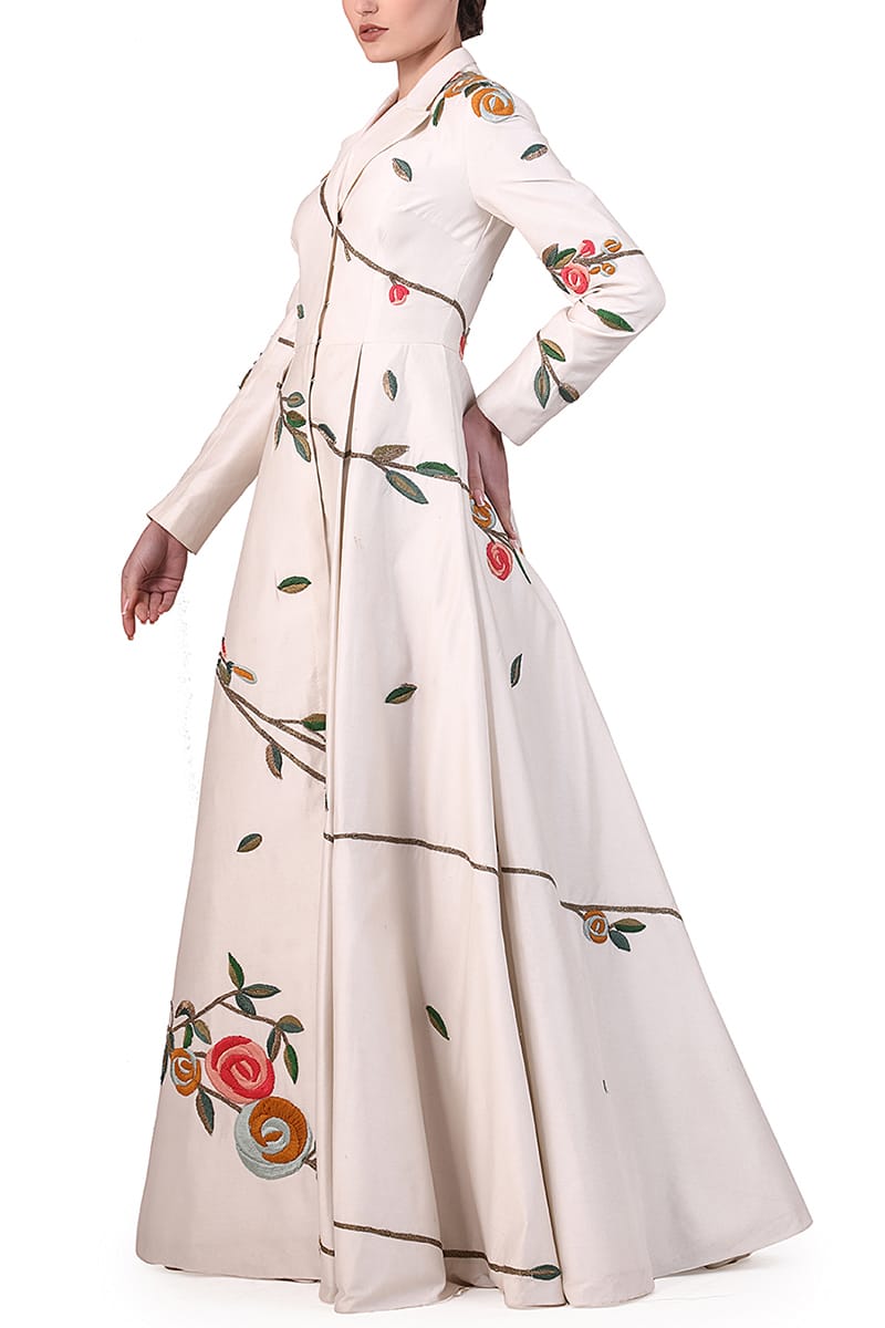 Collared Embroidered Jacket Gown