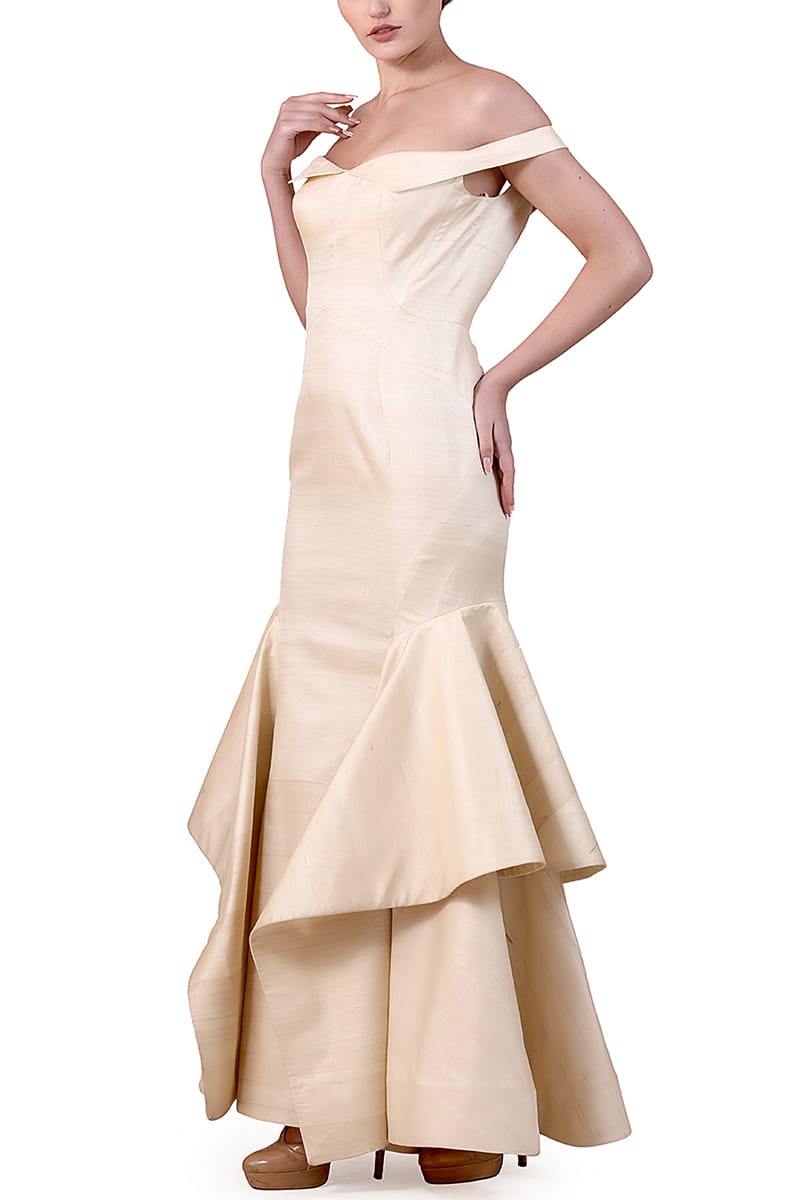 Off-Shoulder Paneled Gown