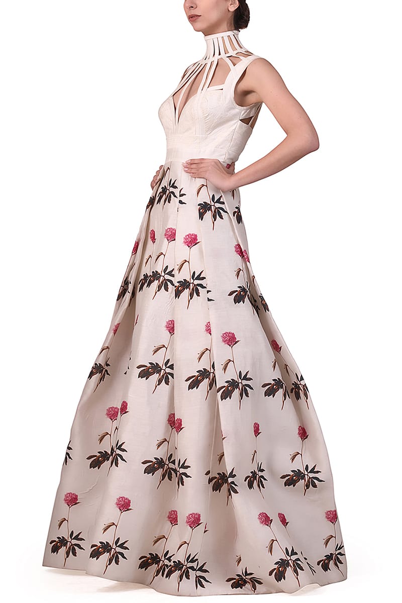 Floral Printed Corset Gown