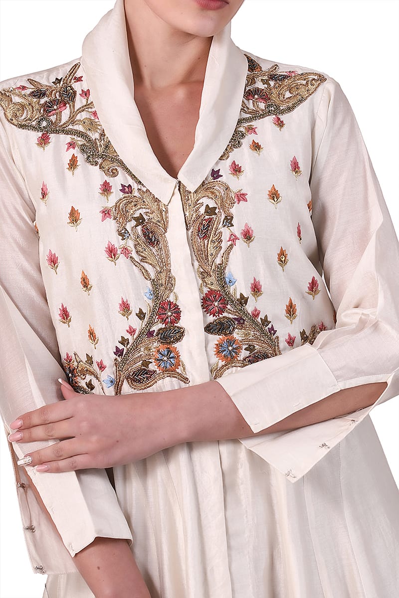 Lapelled fit & flare Embroidered Dress