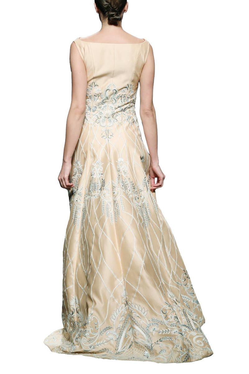 Flap Collar Embroidered Gown