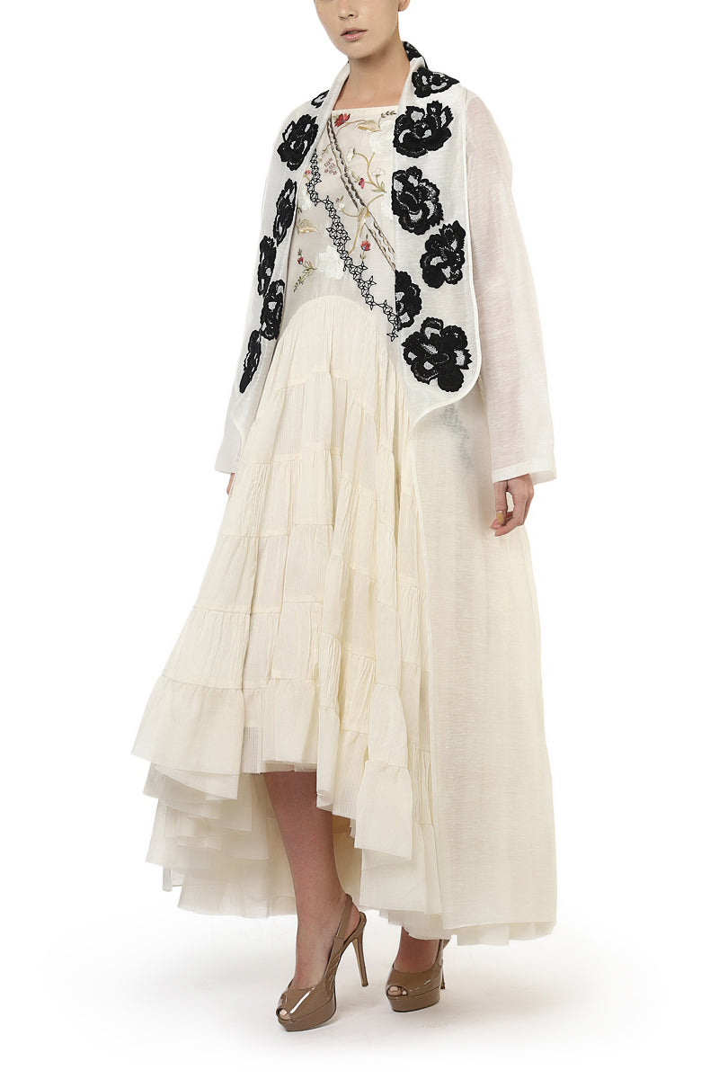 Embroidered Tiered Dress & Long Jacket