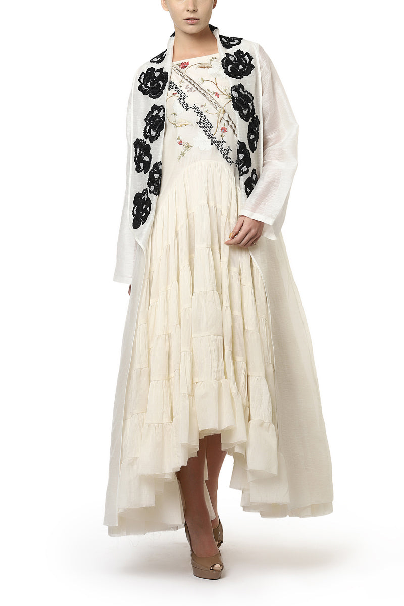 Embroidered Tiered Dress & Long Jacket