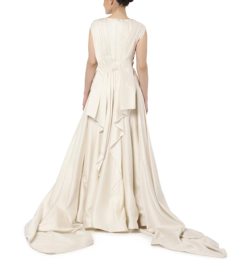 Pleated Embroidered Gown