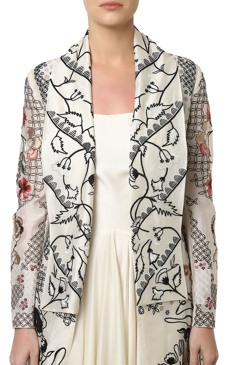 Ruffle Dress & Embroidered Long Jacket