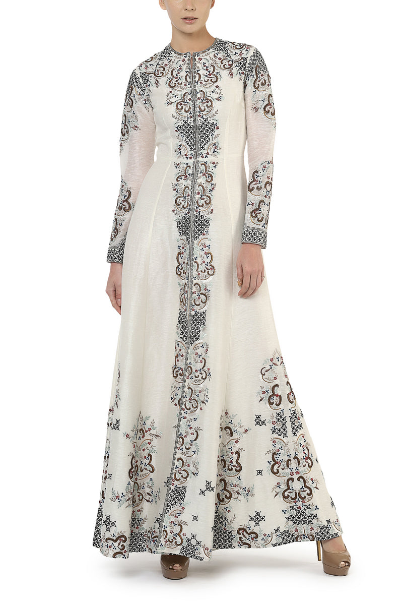 Mandarin Collared Embroidered Gown
