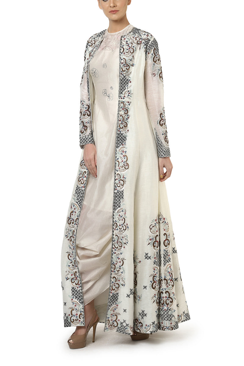 Buy Multi Color Cotton Print Floral Round Blocked Jacket And Kurta Set For  Women by Bairaas Online at Aza Fashions.