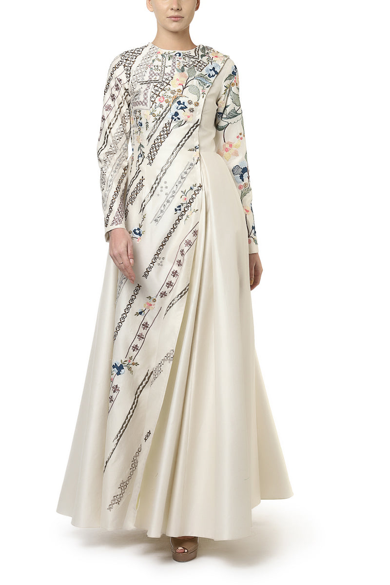 Placket Embroidered Gown