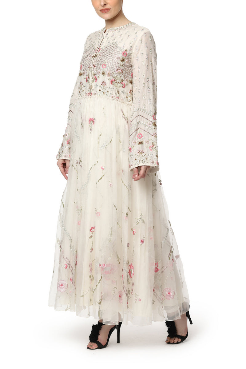 Floral Embroidered Ankle Length Dress