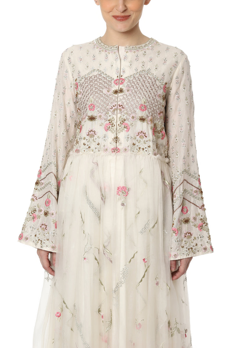 Floral Embroidered Ankle Length Dress