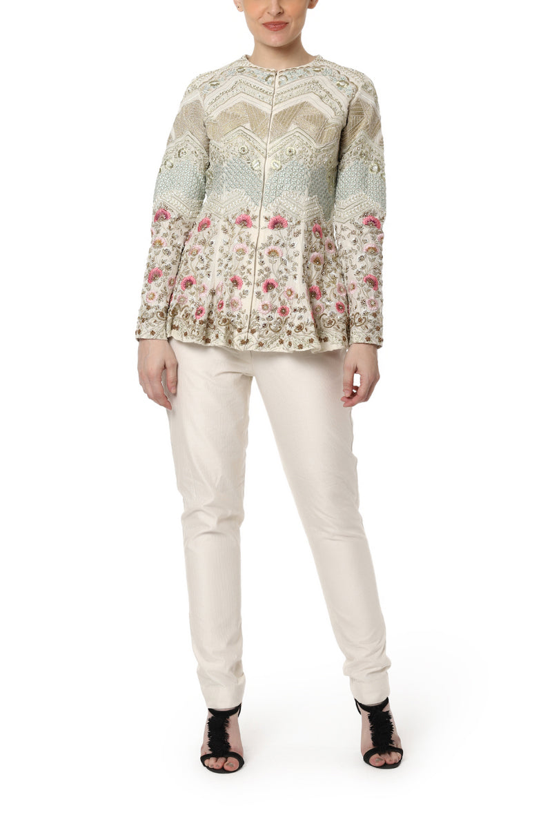 Embroidered Peplum Top with Pants