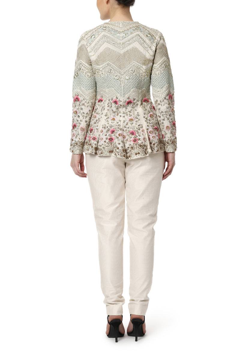 Embroidered Peplum Top with Pants