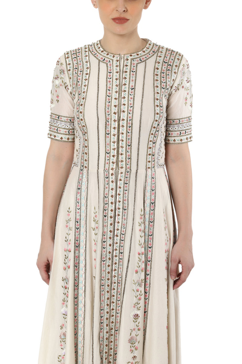 Embroidered front open dress