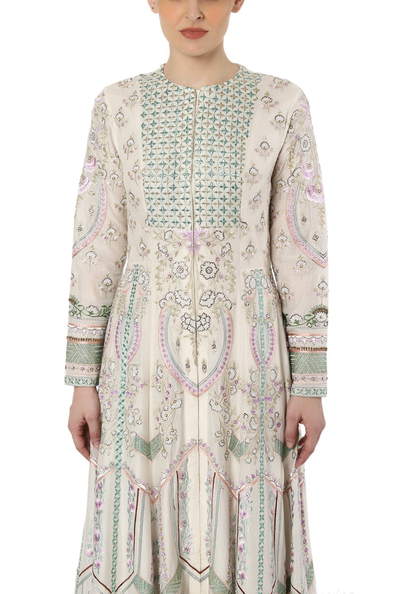 Embroidered Front Open Kalidar Dress