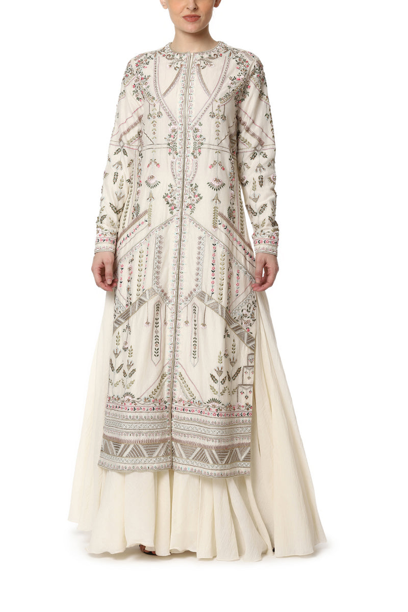 Embroidered Front Open Kurta with Slip Dress