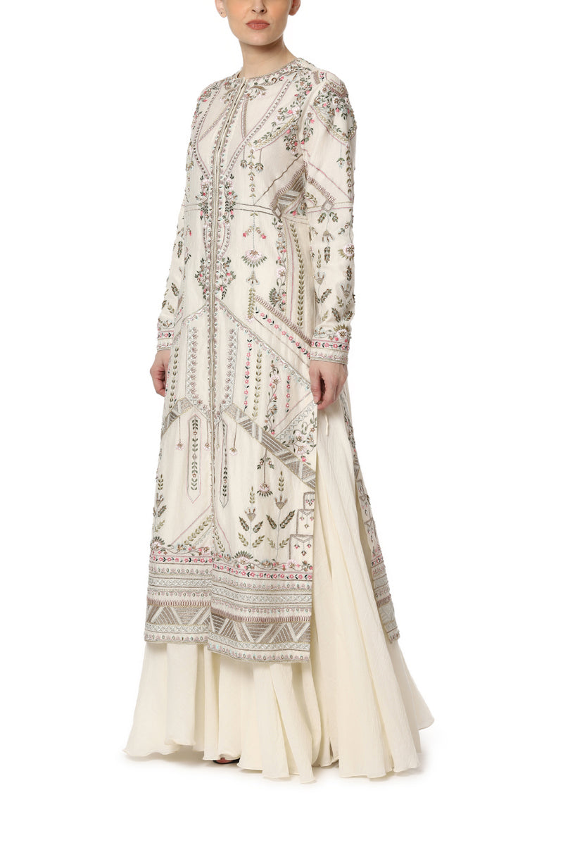 Embroidered Front Open Kurta with Slip Dress